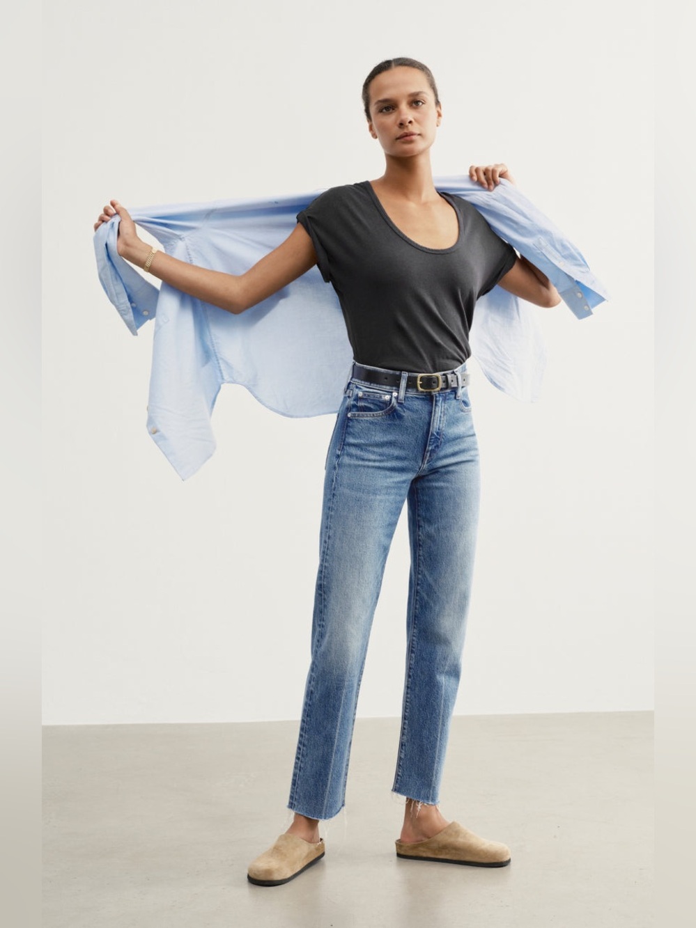 AYR Mid-Rise Straight Ankle Jeans in Mineral Blue Wash “The Pop” 32-27L